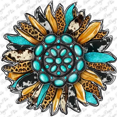 Leopard Gemstone Sunflower Png Sublimation Design Glitter Etsy