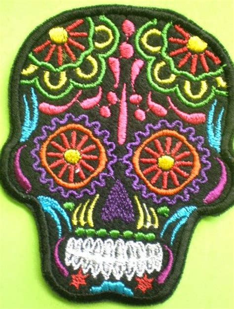 Small Embroidered Sugar Skull Iron On Patch Day Of The Dead Etsy