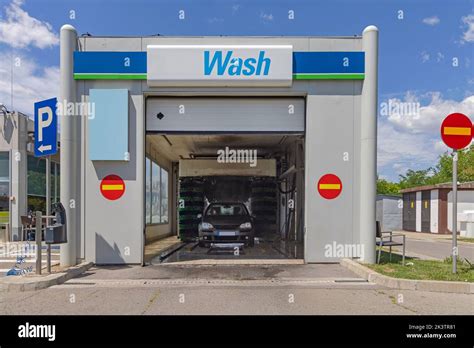 Drive Through Automatic Car Wash Machine Tunnel Stock Photo Alamy