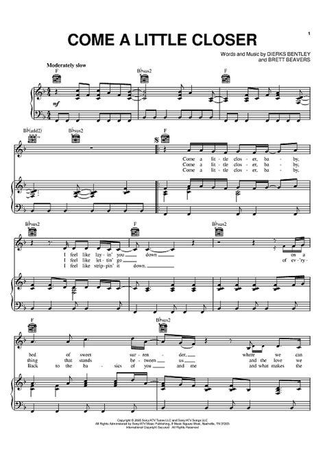 Come A Little Closer Sheet Music By Dierks Bentley For Pianovocal