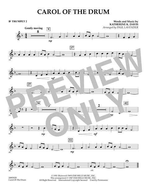 Carol Of The Drum Bb Trumpet By Paul Lavender Sheet Music For