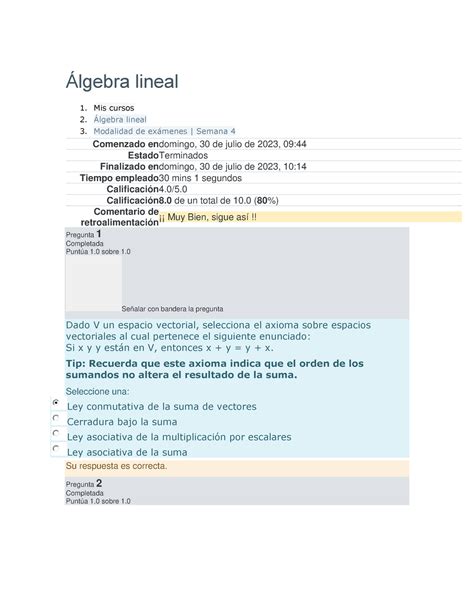 Lgebra Lineal Examen Semana Lgebra Lineal Mis Cursos