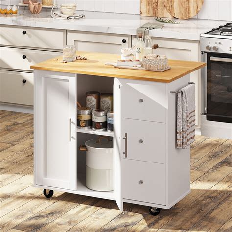 Futzca Storage Kitchen Island Cart On Wheels With Large Worktop Storage