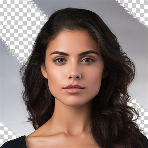 Bella modelo latina posando y mirando a la cámara en el estudio de fondo transparente con