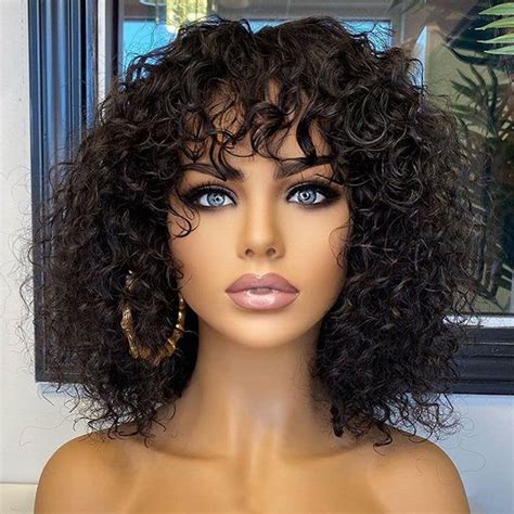 Natural Short Curly Top Lace Fringe Wig With Hot Bangs Upgraded 2 0