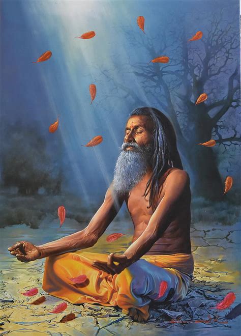 Sadhu Meditating Painting By Kamal Rao