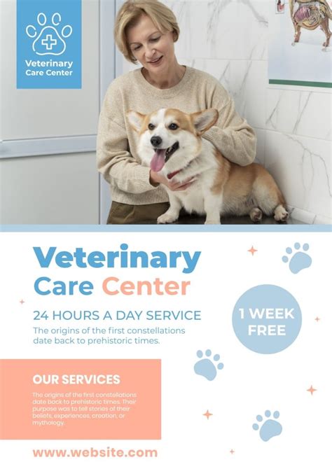 Free Cute Pastel Veterinary Care Center Poster Template