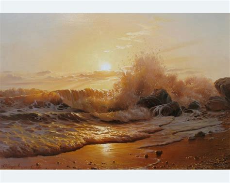 Canvas Ocean Painting Original By Alexander Shenderov Orange Oil