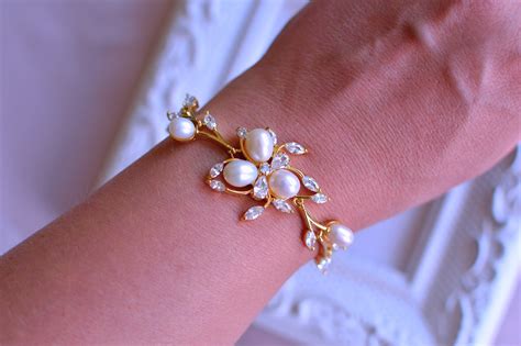 Crystal Wedding Bracelet Gold Bridal Bracelet Gold Tone Etsy