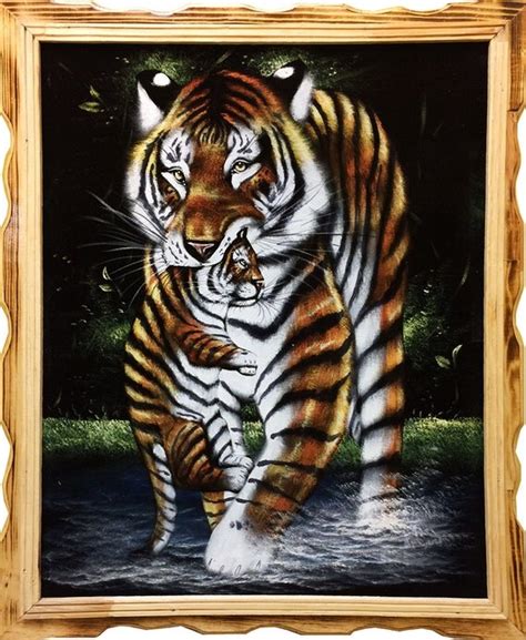 Tiger & Cub Oil Velvet Painting