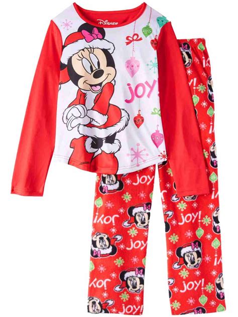 Disney Girls Red Santa Minnie Mouse Christmas Holiday Snowflake Pajamas ...