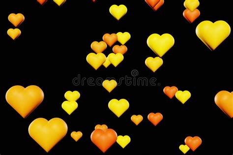 Yellow And Orange Valentines Day Hearts On Black Background 3d Render Loop Love Concept