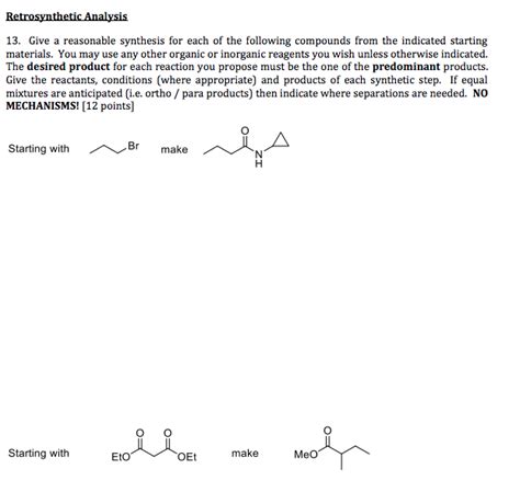 Solved Retrosynthetic Analysis Give A Reasonable Chegg