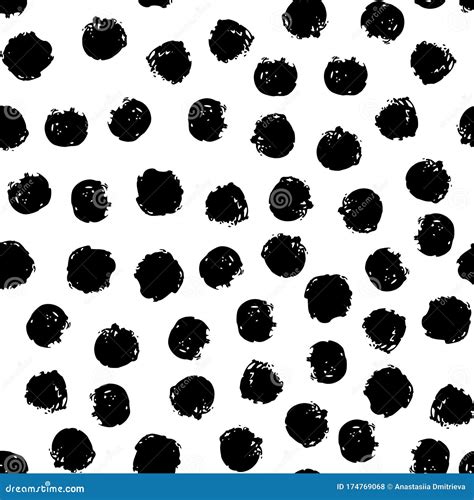 Seamless Polka Dot Pattern Hand Drawn With A Brush Vector Monochrome