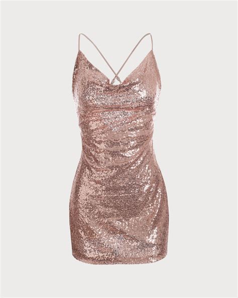 Us 32 00 The Pink Cowl Neck Sequin Mini Dress