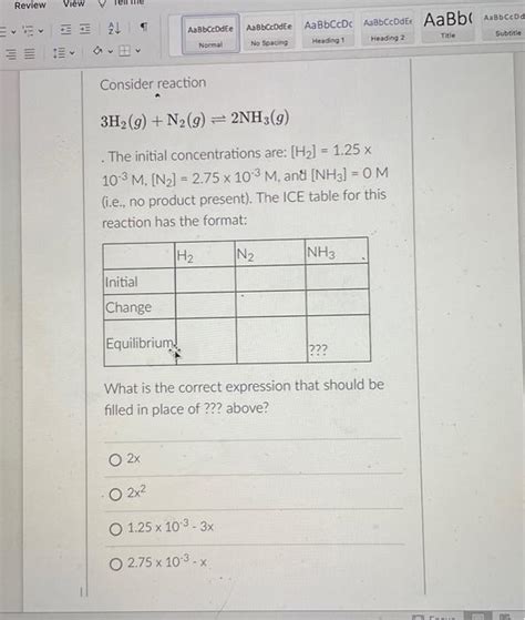 Solved Consider Reaction 3h2gn2g⇌2nh3g The Initial