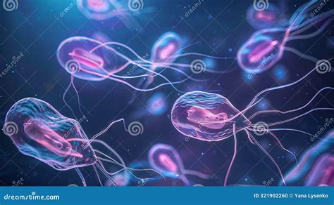 Cluster Of Giardia Lamblia Under A Microscope Protozoan Parasites With