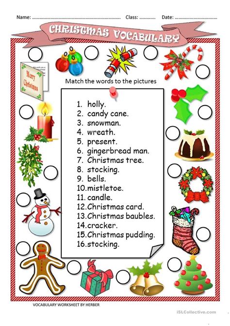 English Esl Christmas Vocabulary Worksheets Most