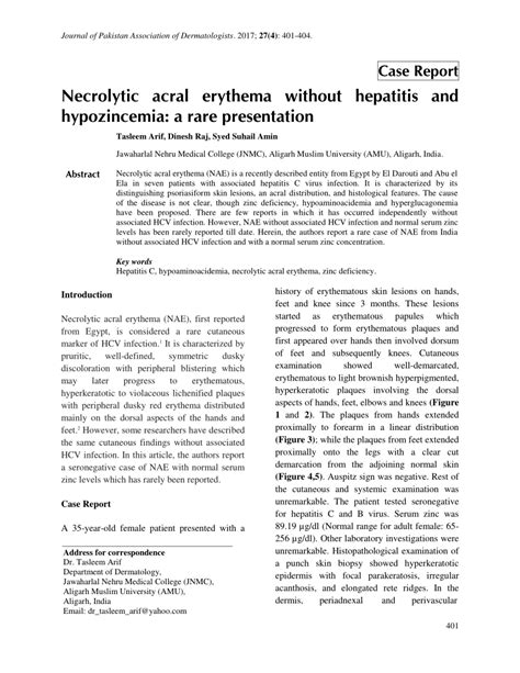 Pdf Necrolytic Acral Erythema Without Hepatitis And Hypozincemia A Rare Presentation