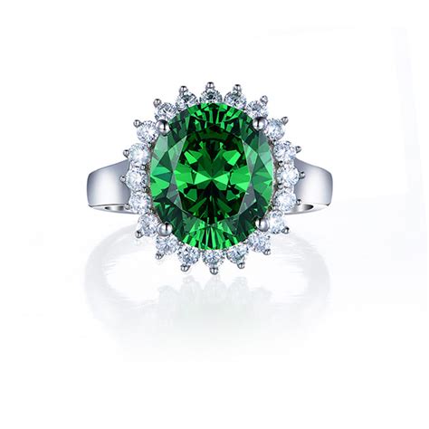 925 Sterling Silver Princess Diana Ring 2carat Lab Created Emerald In A Simulated Diamond