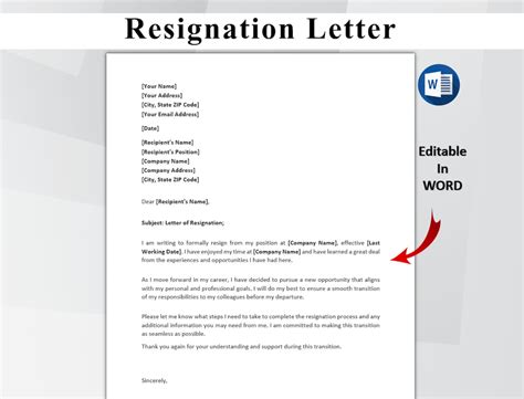 Professional Resignation Letter Template Editable Letter Of