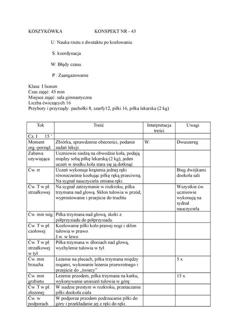Konspekt Lekcji Wychowania Fizycznego Nauka Dwutaktu Wychowanie
