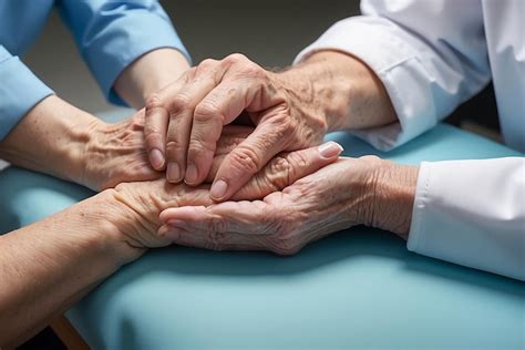 Fotograf A Cortada De Una Enfermera Sosteniendo La Mano De Sus