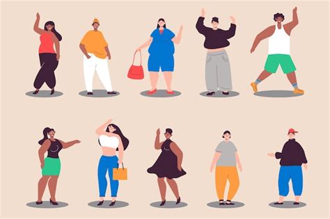 Personas Corporales Positivas En Diseño Plano Mujeres Y Hombres En