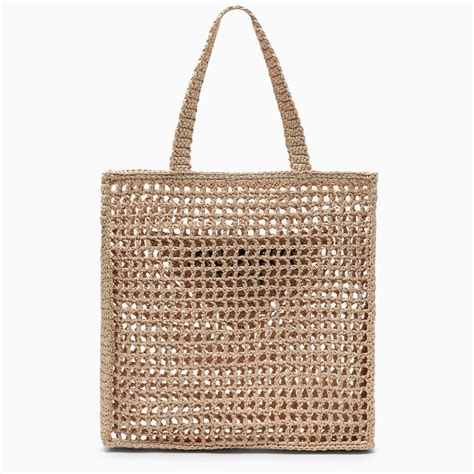 Prada Borsa Tote Crochet Color Naturale Con Logo Thedoublef