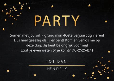 Uitnodiging Verjaardag Goud Confetti Typografie Kaartje Go