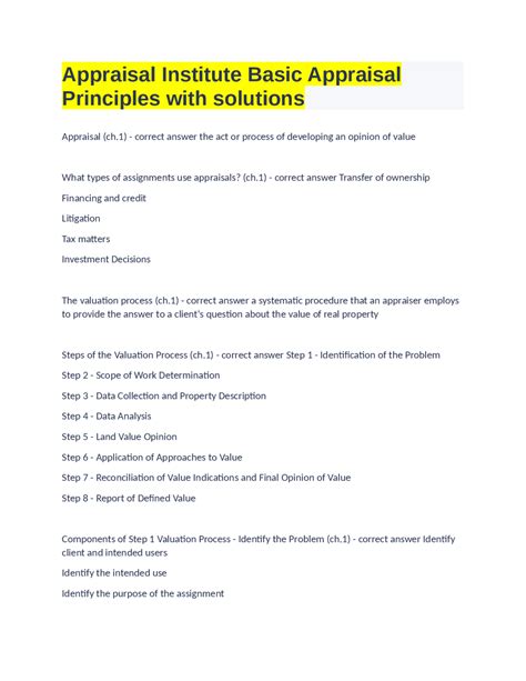 Appraisal Institute Basic Appraisal Principles Exams Law Docsity