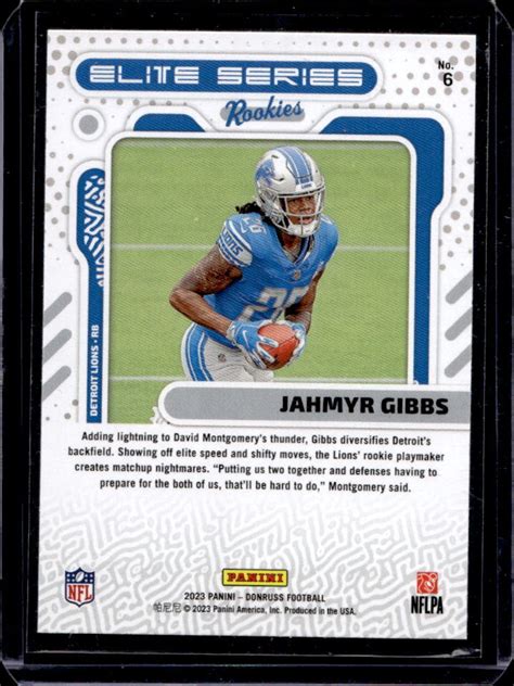 2023 Panini Donruss Jahmyr Gibbs Elite Series Rookies Rc 6 Detroit