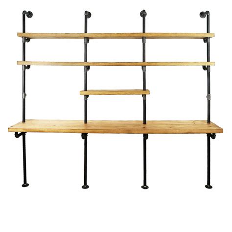 Wall Mounted Shelving Unit With Desk Industrial Raw Steel Pipe Style Pipe Dream Furniture