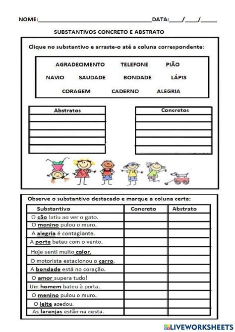 Substantivos Concreto E Abstrato Worksheet Substantivos Concretos E