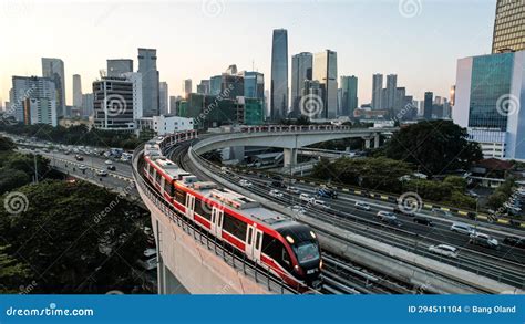 Aerial View Of Jakarta Lrt Train Trial Run For Phase 1 From Pancoran