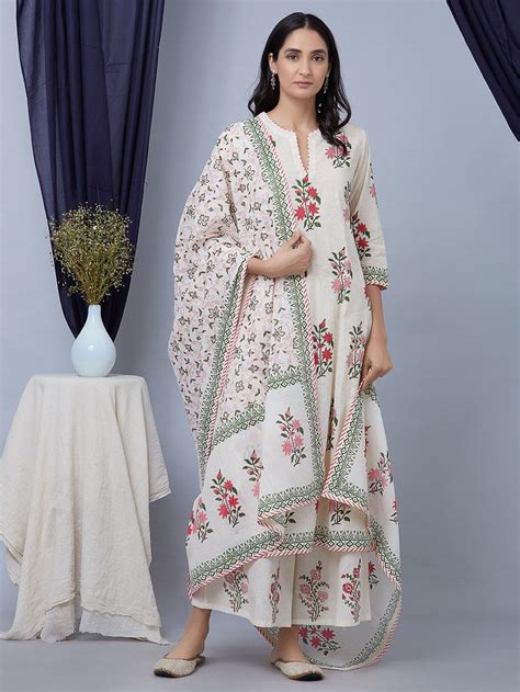 Buy Pink White Hand Block Printed Cotton Dupatta Online At Theloom