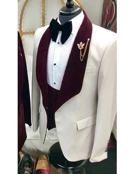 Custom Burgundy Lapel Groomsmen Tuxedo With Burgundy Shawl Wedding Perfect For Weddings Proms