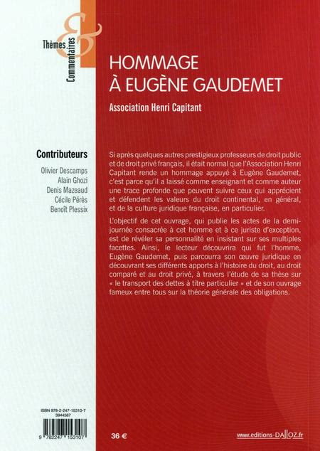 Hommage à Eugène Gaudemet Collectif 2247153100 Livre De Droit Cultura