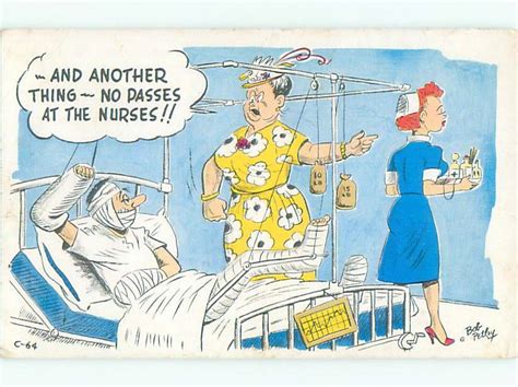 Pre 1980 Risque Comic Sexy Nurse MAN In Traction At Hospital Ab7028