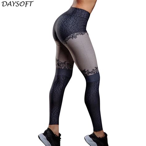 DAYSOFT High Waist Slim Fitness Leggings Women Black Push Up Elastic