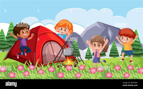 Kids Camping Cartoon