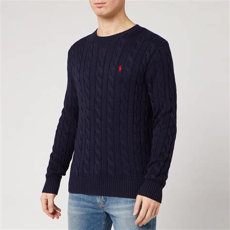 Polo Ralph Lauren Mens Cable Knit Cotton Jumper Hunter Navy