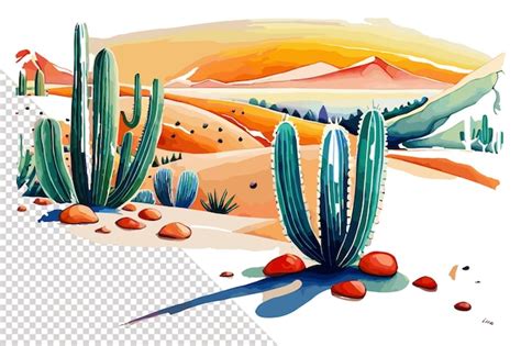 Uma Ilustra O Dos Desenhos Animados De Um Deserto Cactos E