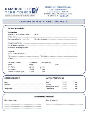 Fillable Online Rt Demande De Prestations Diagnostic Fax Email