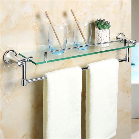 Alise Gy8000 Glass Shelf Bathroom Shelves Towel Bar Wall Mount Chrome Finish 695640190480 Ebay