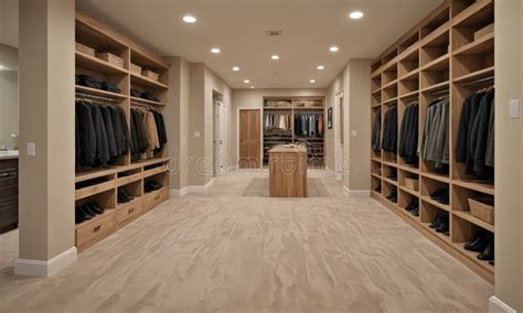 spacious walk  closet  wooden shelves  drawers featuring