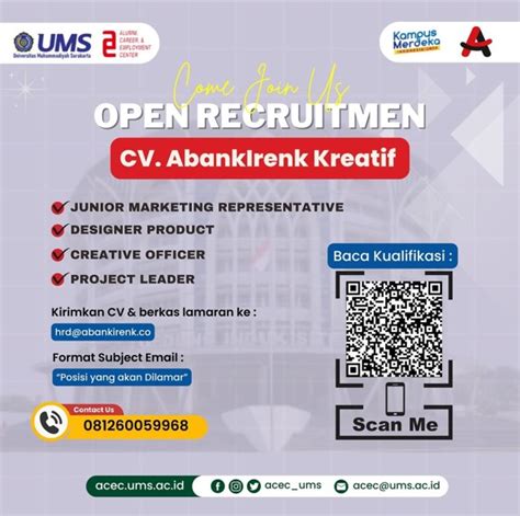 Lowongan Pekerjaan CV Abankirenk Kreatif ACEC UMS