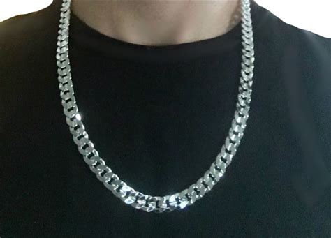 Mm Curb Mens Necklace Silver Chain Flat Cuban Stainless Etsy