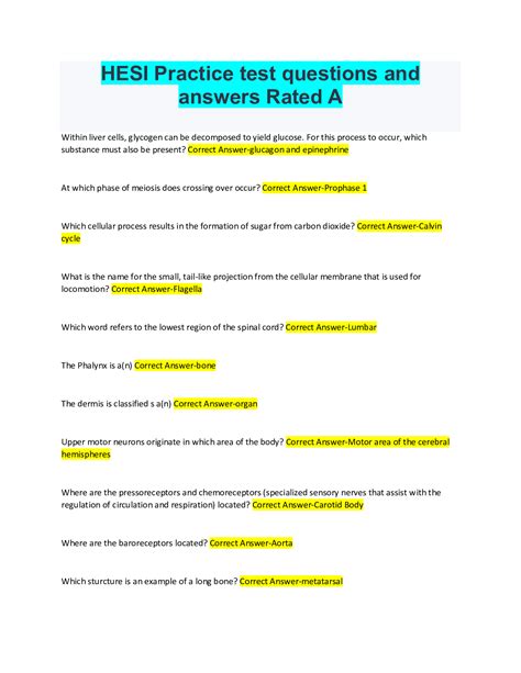 Hesi Practice Test Questions And Answers Rated A Browsegrades