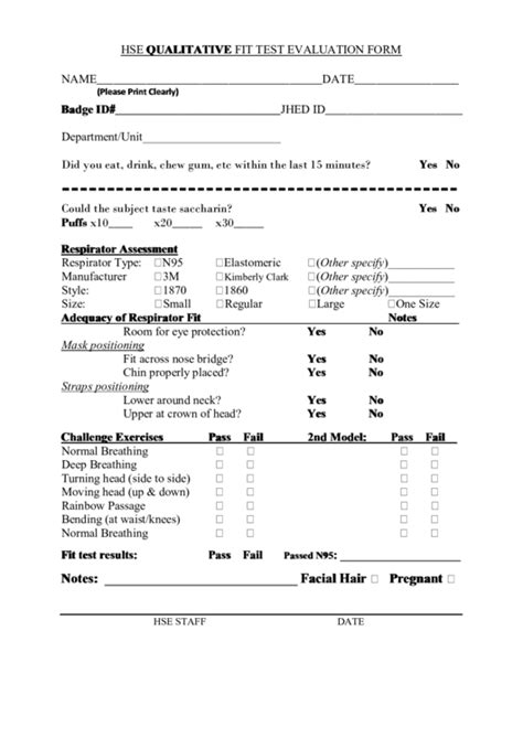 Printable Qualitative Fit Test Form Printable Forms Free Online